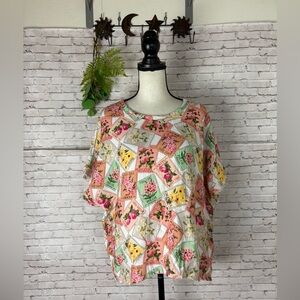 Coldwater Creek Vintage Floral Seed Packs Boxy Gauze Top